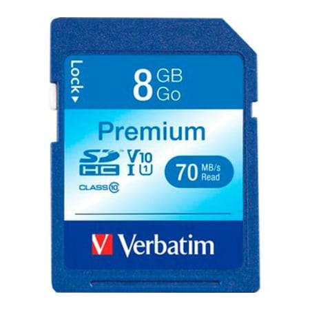 Verbatim Americas Verbatim 96318 Premium SDHC Memory Card, UHS-I Class 10, 8 GB, Blue 96318